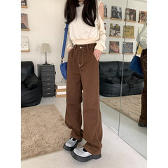 Brown Women Jeans High Waist Vintage Straight Baggy Denim Pants