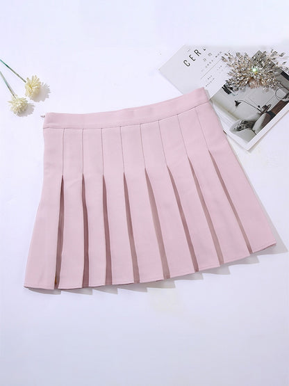 Preppy Style High Waist Solid Pleated Mini Skirt Women Summer Spring Korean