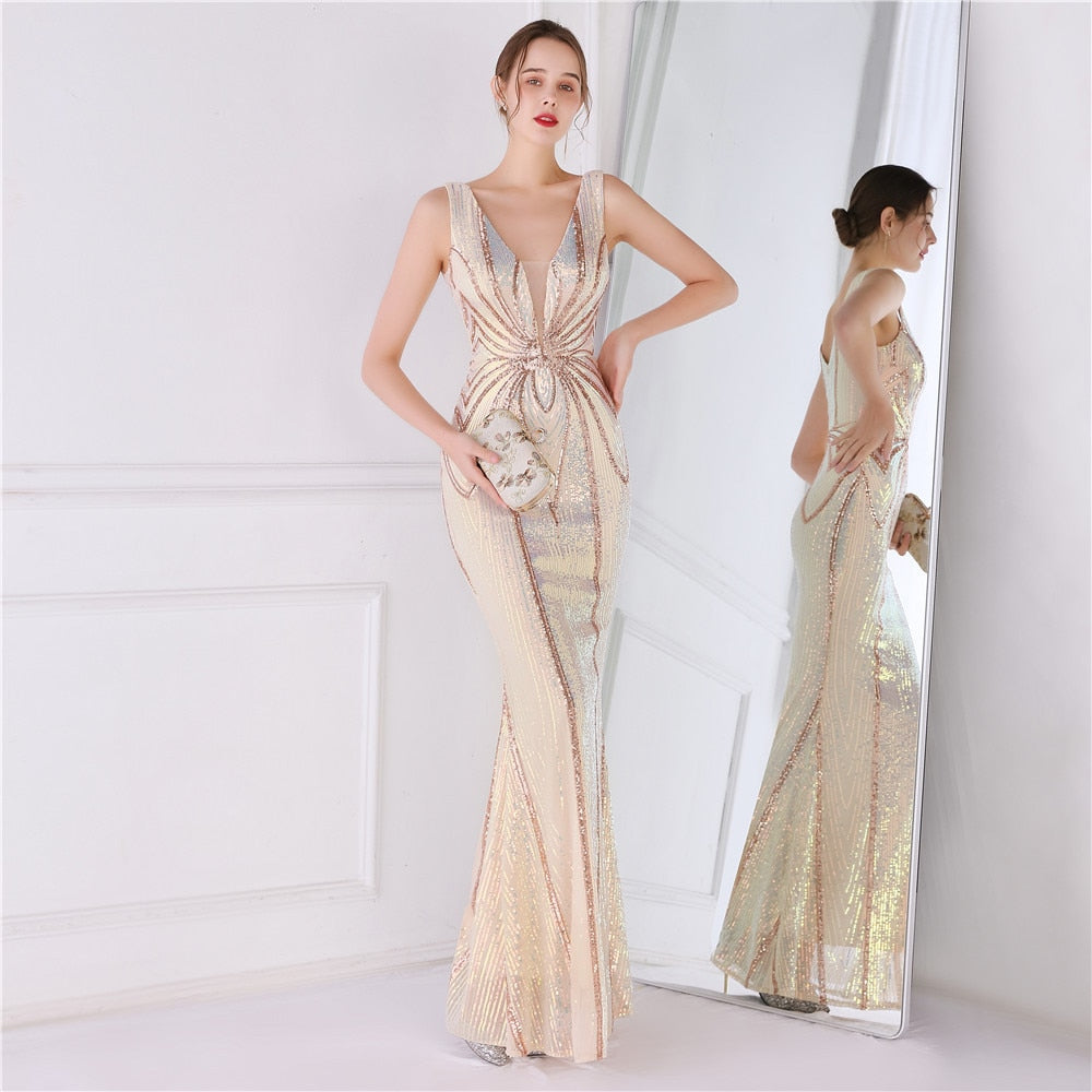 Evening wear Dresses: Mermaid Evening Dress Luxury Sequin Party Maxi Dress