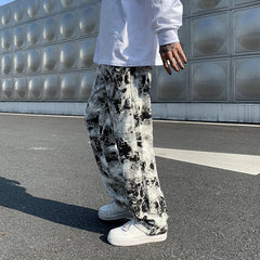 Straight Leg Jeans Printed Jean Mens Fashion Mopping Trousers Korean Style