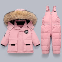 children clothing set 2 pcs down jacket hooded strap suit boys thicken warm parka