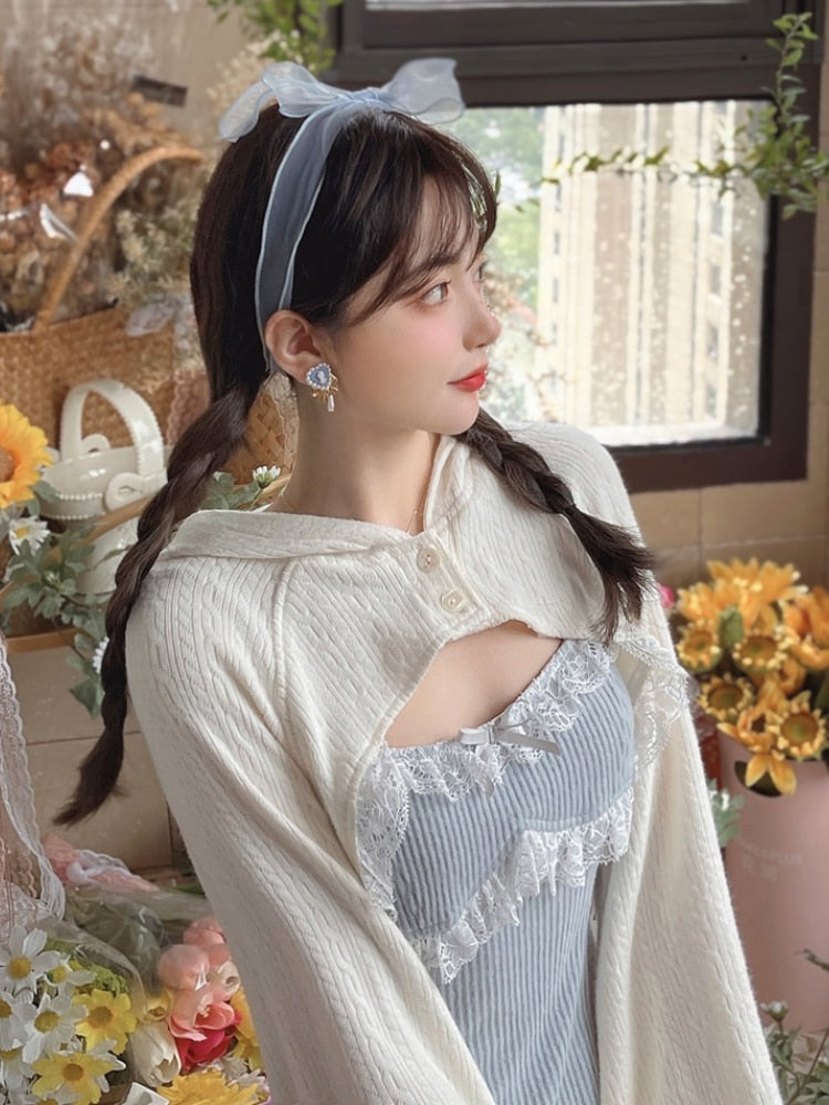 Sweet Lolita Dress Women Bow Pink Kawaii Party Mini Dresses Female Blue Princess Korean Fashion Dress Winter