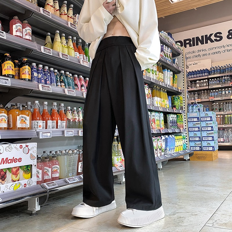 Men Korean Fashion Wide Leg Pants Mens Black Loose