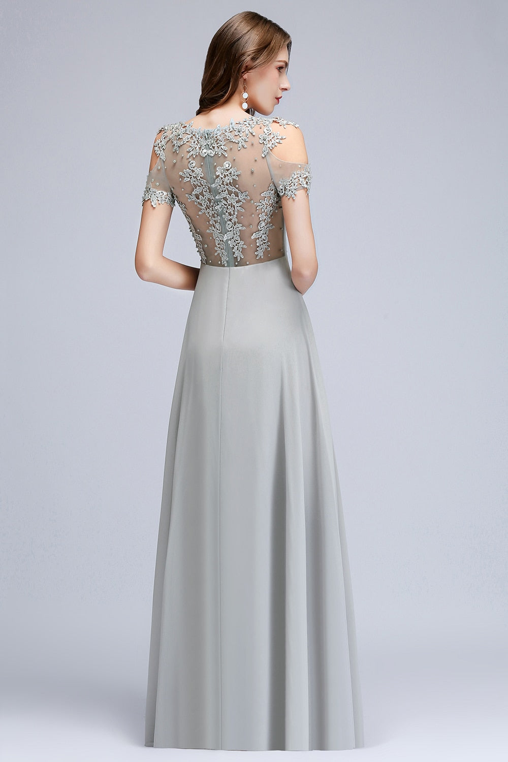 Homecoming Dresses: Silver Prom Dress for Women with Pearls Beads