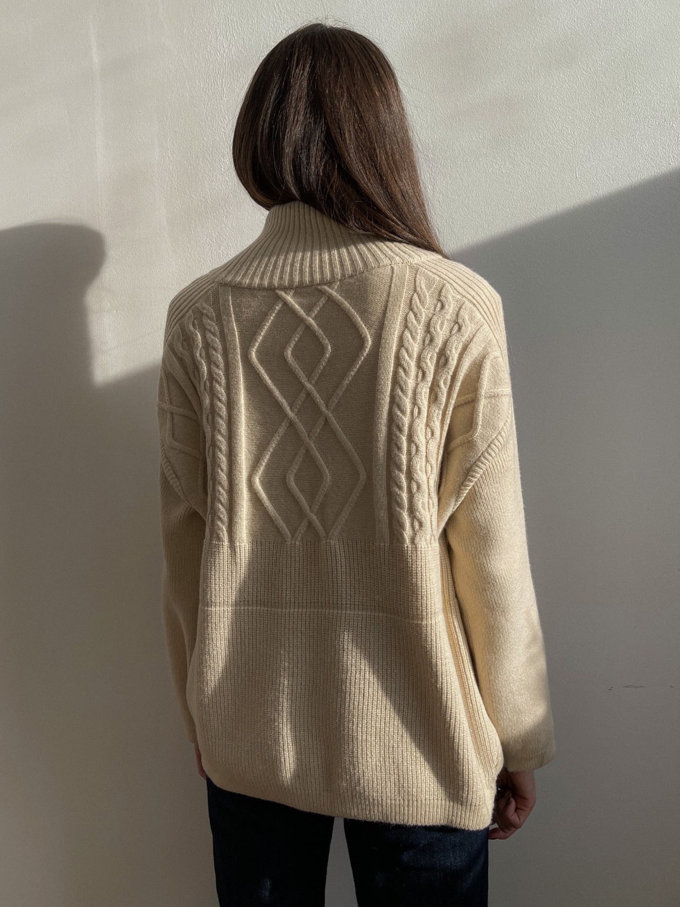 Women Oversized Cable-knit Wool Sweater Thick Warm Knitted Pullover Solid