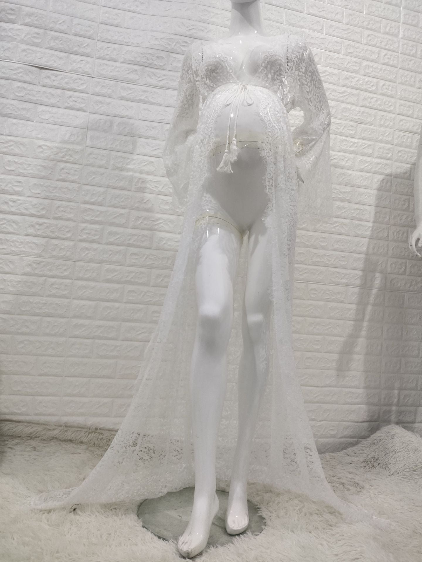 Homecoming Dresses: White Lace Robes Photoshoot Bathrobe Evening Dress
