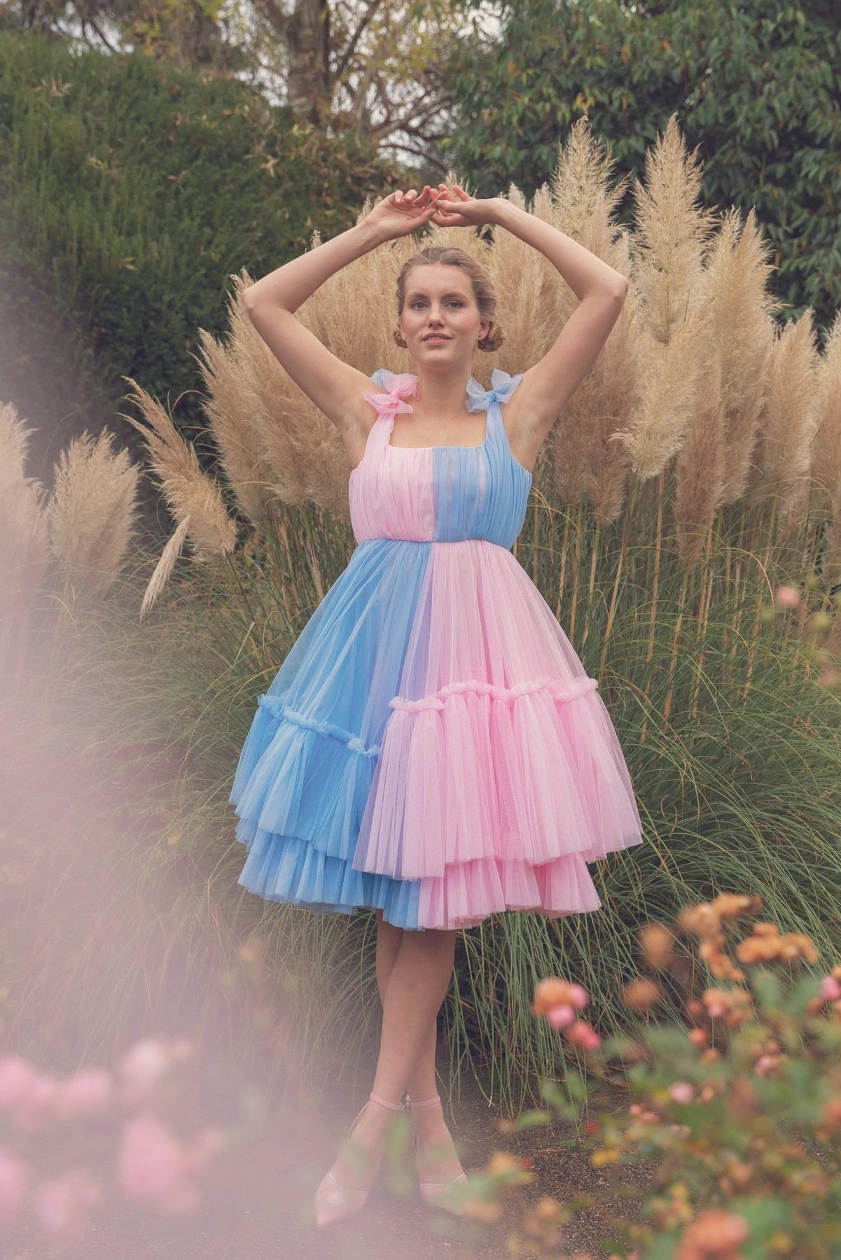 Homecoming Dresses: Pink Blue Tulle A Line Party Prom Dresses