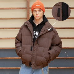 Warm Bubble Coat Winter Jacket Streetwear Solid Black Parkas Man Korean Fashion Puffer Jackets Coats