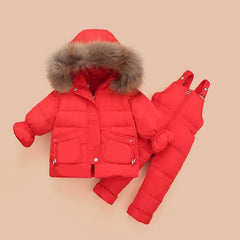 Children Snowsuit Winter Baby Down Jacket Jumpsuit Parka Real Fur