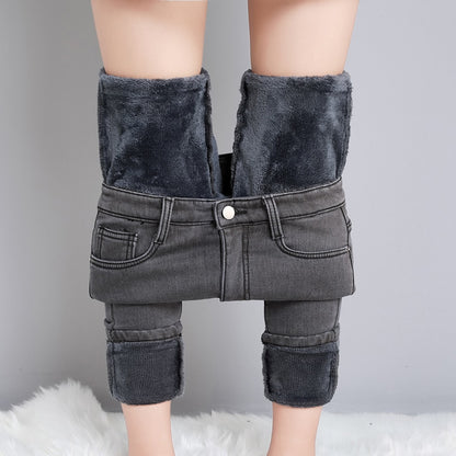 Women Thermal Jeans Winter Snow Warm Plush Stretch Jeans Lady Skinny