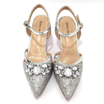 Nigerian Fashionable Silver Color Peep Toe Shoes Matching Bag Set For Royal Ladies Wedding Party Sandal