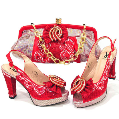 Special Heels New Coming HOT Selling Italian Women Shoes and Bag Set in Red color for Luxury Party