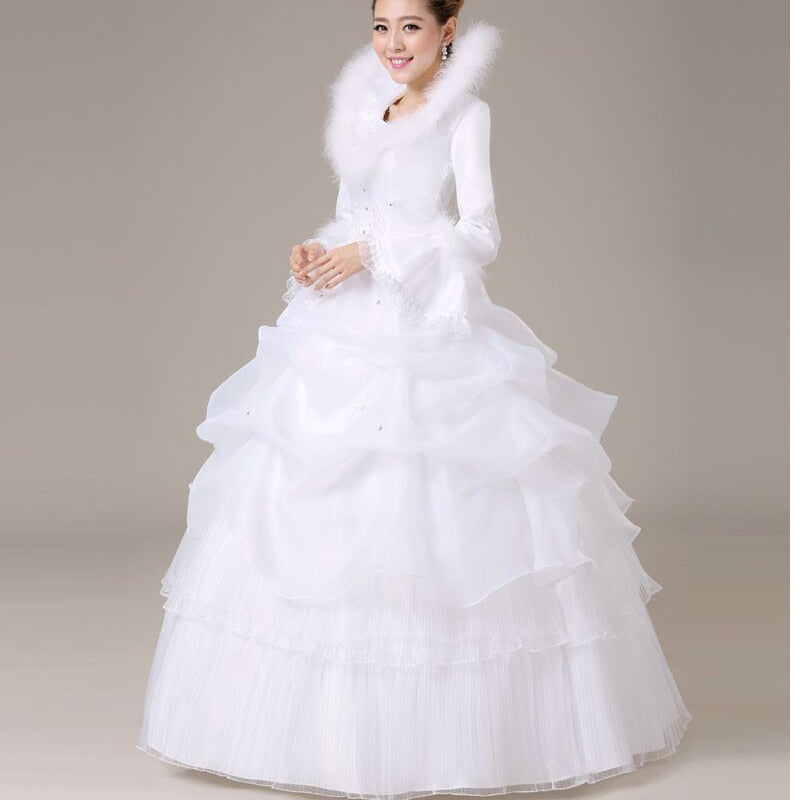 White Bridesmaid Dresses: Wedding Dresses Winter Warm Long Sleeves Wedding Gowns