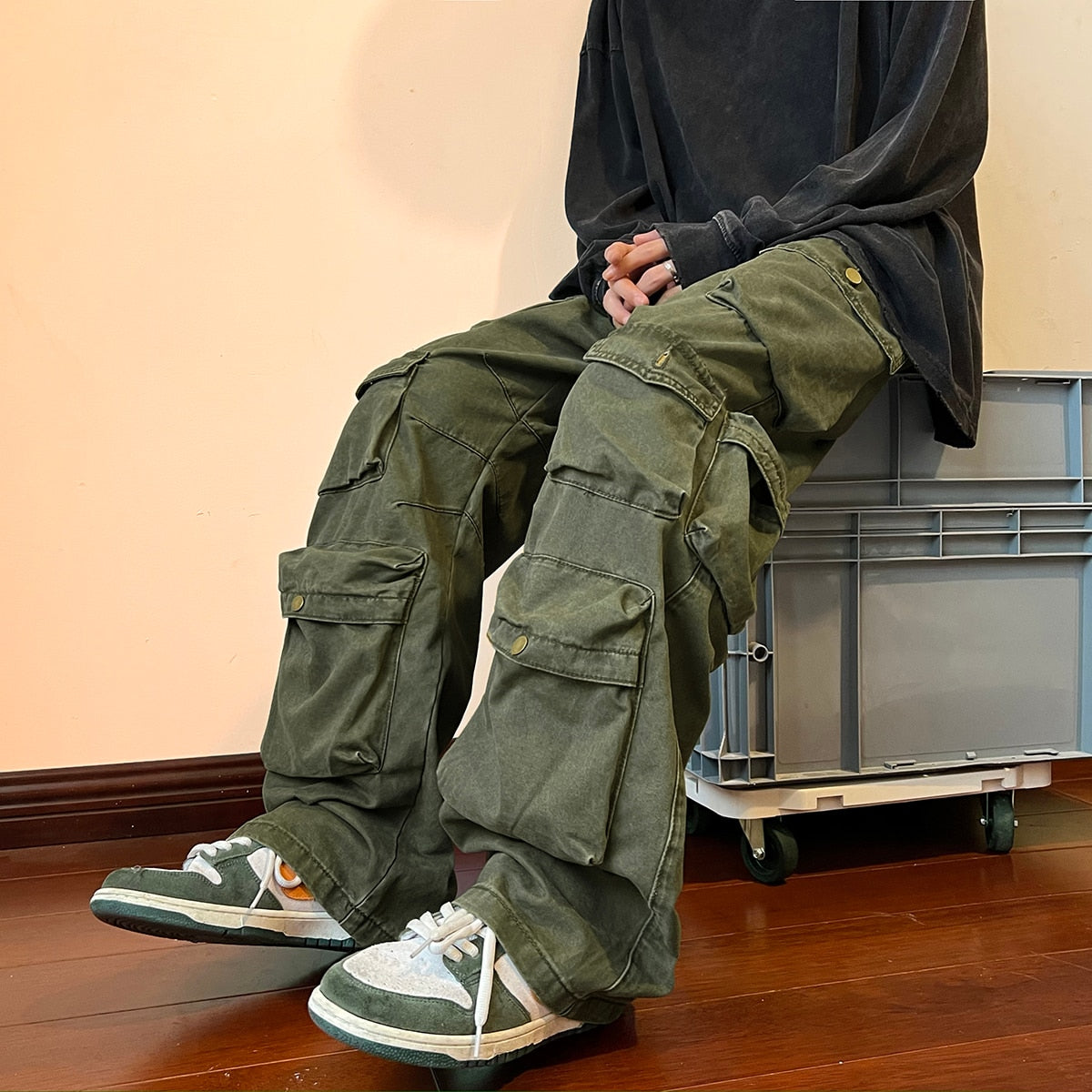 Cargo Pants Multi-pockets Tooling Pant Harajuku Men&#39;s Vintage Loose