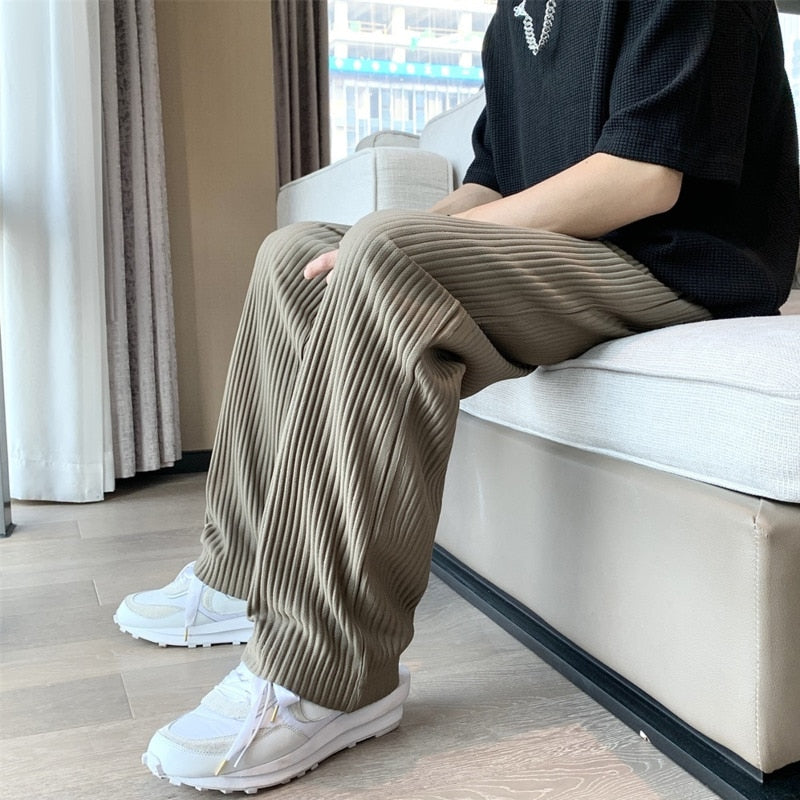 Summer 3-color Pleated Pants Men Fashion Oversized Ice Silk Pants Men