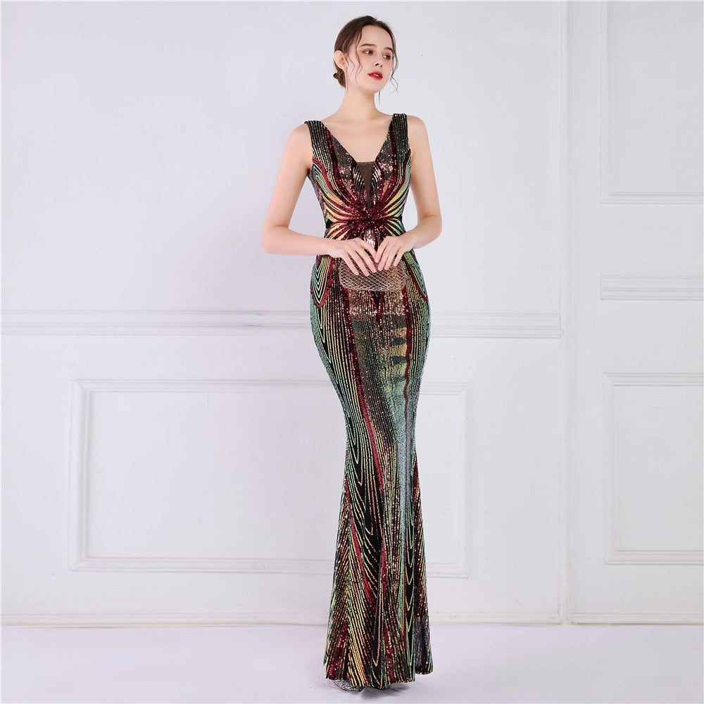 Evening wear Dresses: Mermaid Evening Dress Luxury Sequin Party Maxi Dress