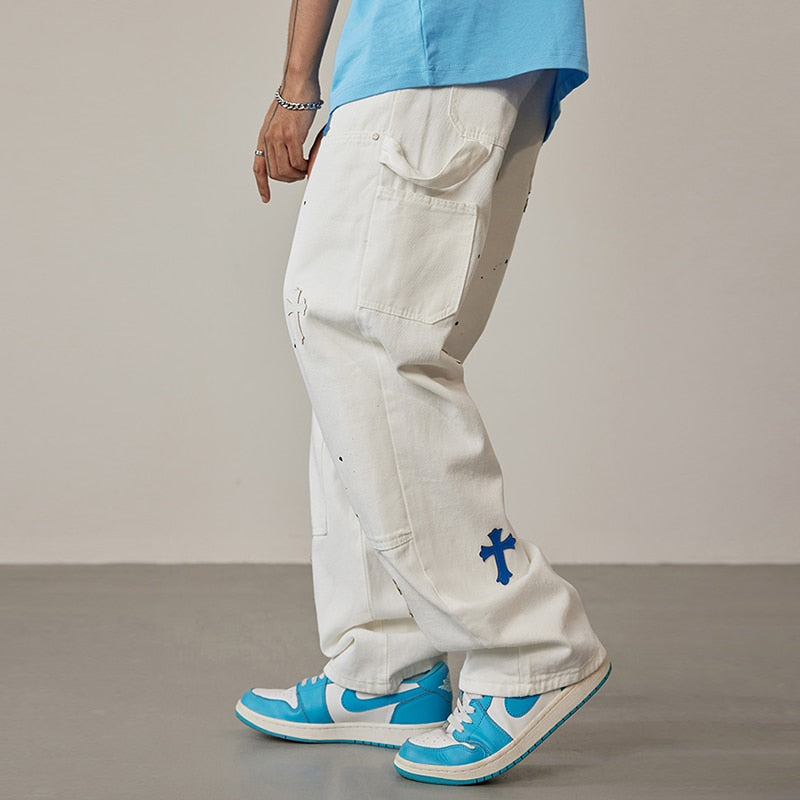 Y2k Womens Boyfriend Baggy Jeans Men White Denim Trouser