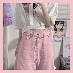 Baggy Pink Jeans Women Kawaii Korean Fashion Oversize