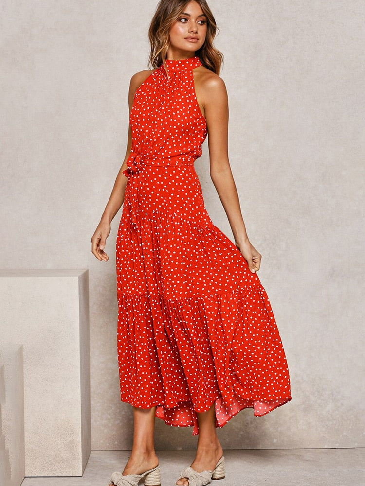 Summer Long Dress Polka Dot Casual Dresses Black Sexy Halter Strapless