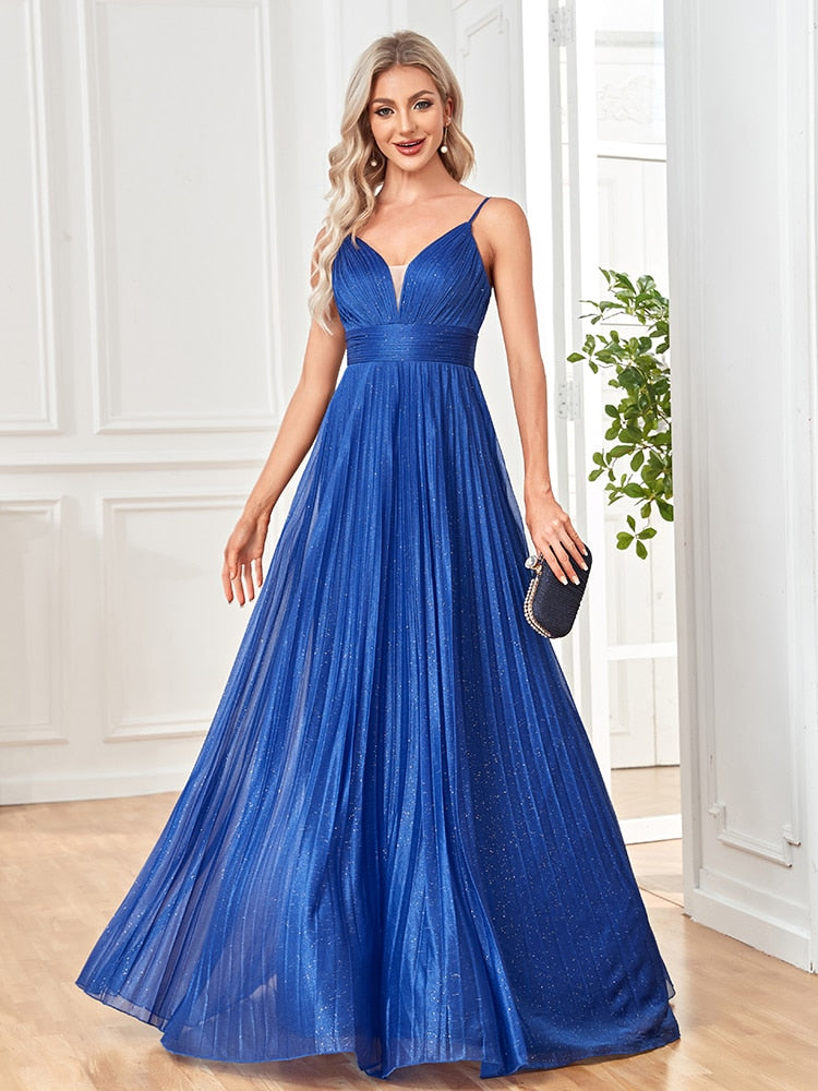 Evening wear Dresses: Evening Dress Floor Length Backless Formal Deep V-neck Women