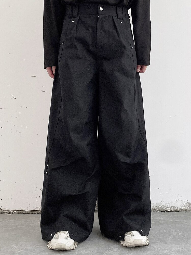Men Pants Darkwear Pleats Loose Wide Leg Trousers Trend