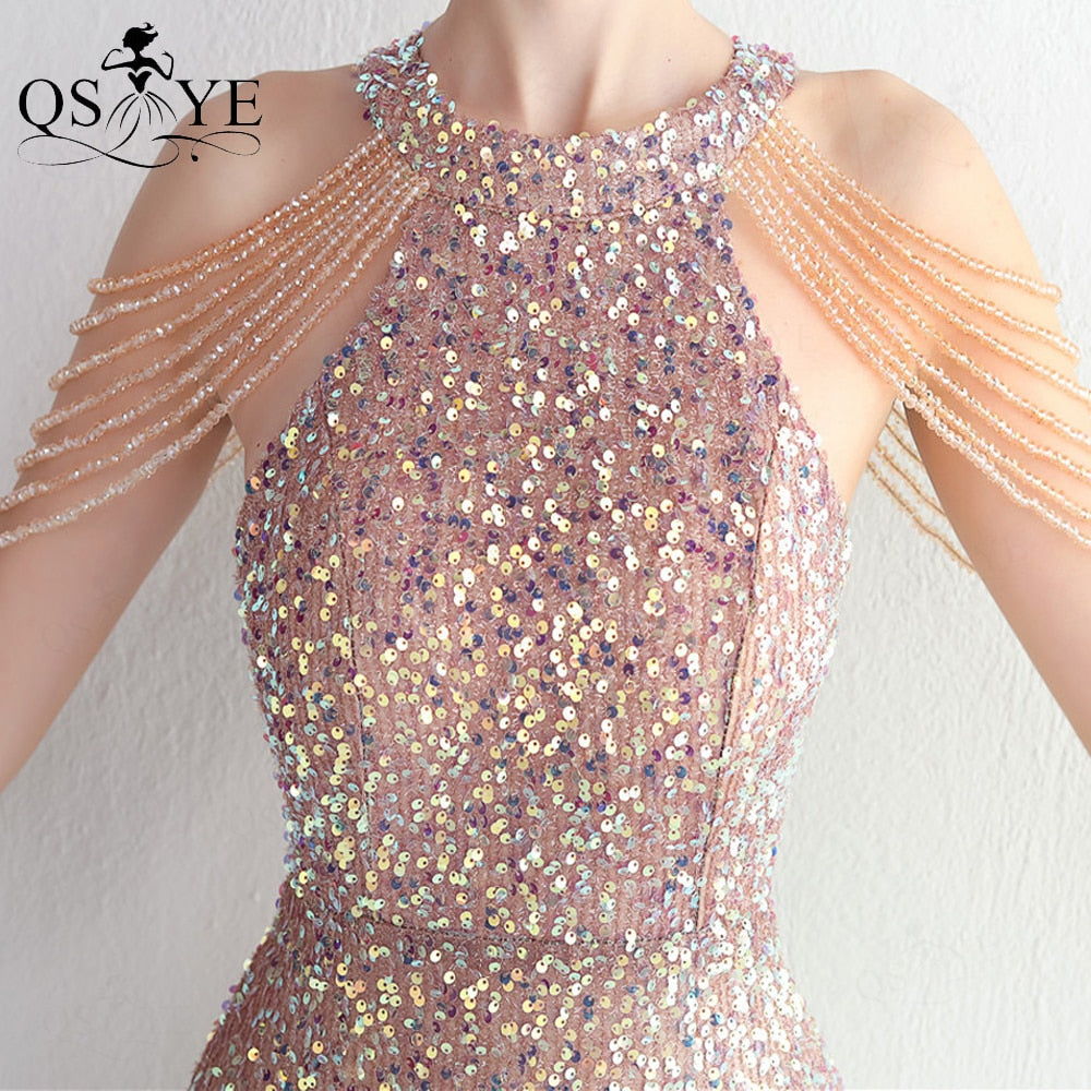 Homecoming Dresses: Prom Dresses Beaded Shoulder Straps Sequin Evening Gown