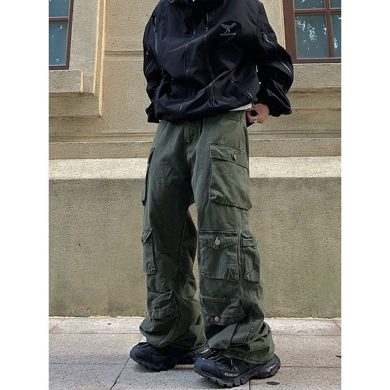 Street Popular White Multi-pocket Overalls Men Harajuku Style