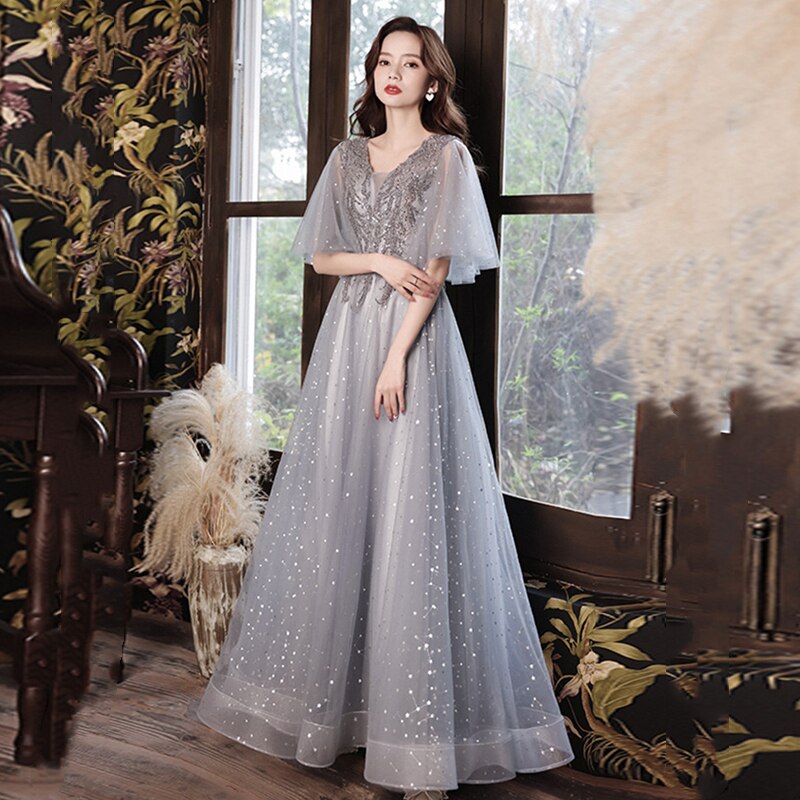 Homecoming Dresses: Women Elegant Evening Gown Flare Short Sleeves Luxury Prom