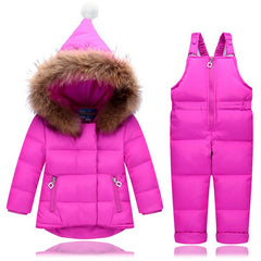 Children Snowsuit Winter Baby Down Jacket Jumpsuit Parka Real Fur