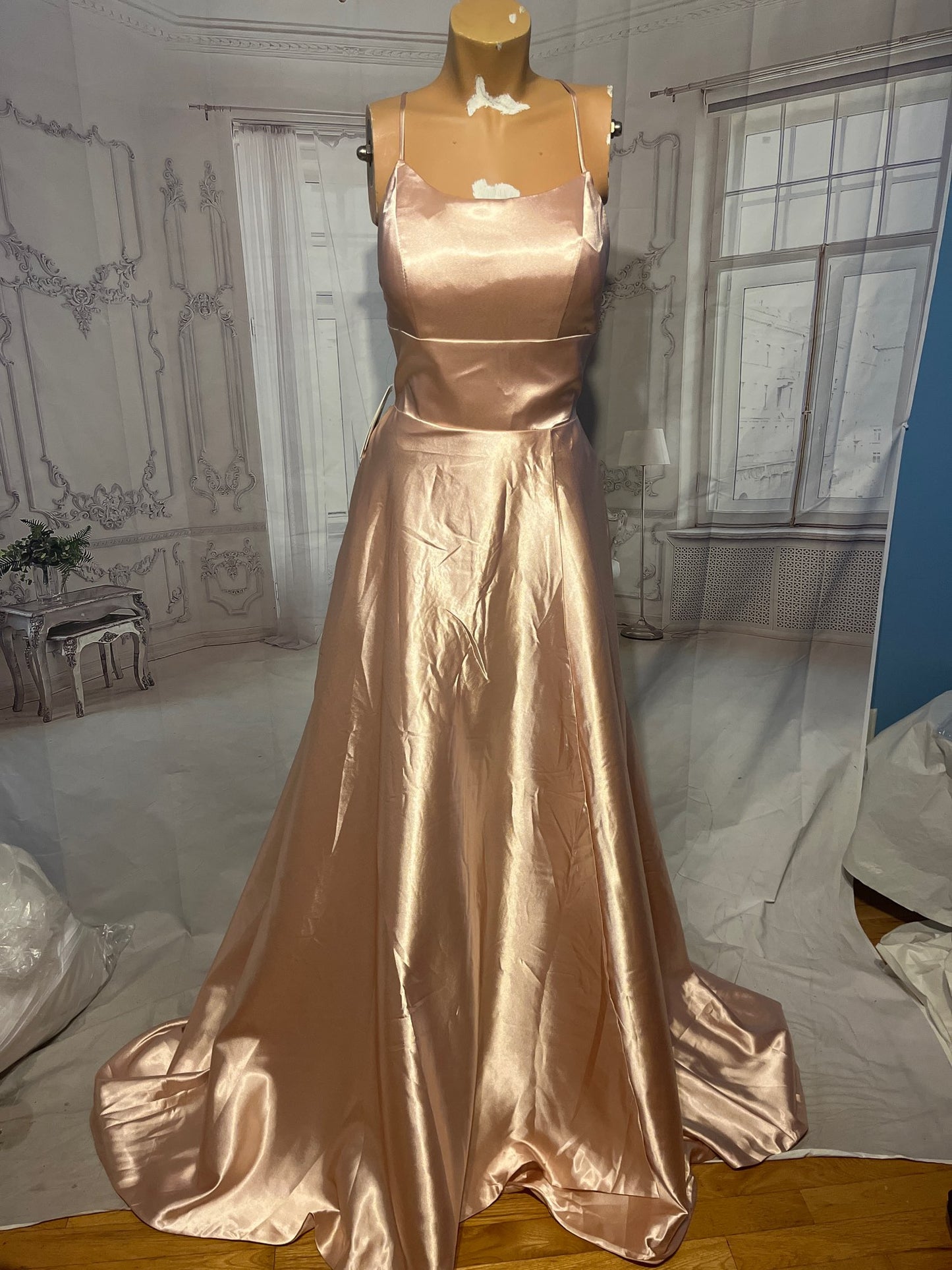 Homecoming Dresses: Neck Prom Dresses Backless Front Split Satin A-line Prom