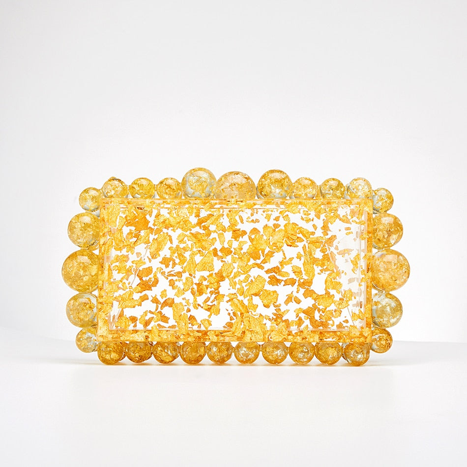 Women Clear Acrylic Box Evening Clutch Bags For Wedding Party Luxury Gold Foil