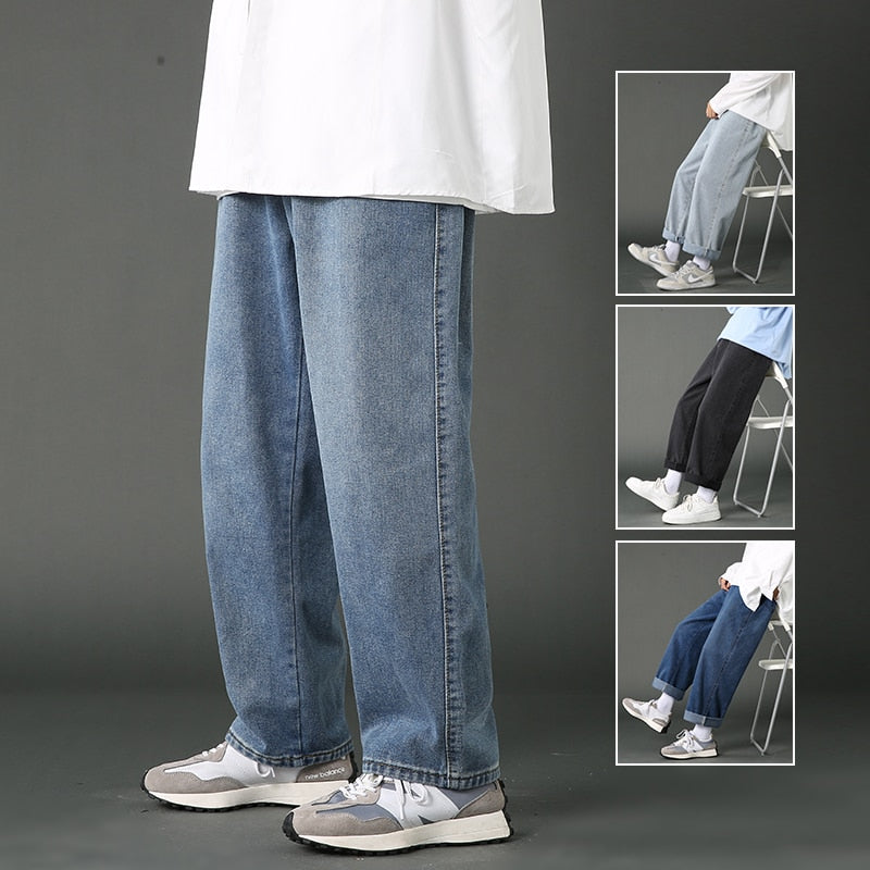 Street Casual Loose Jeans Men Korean Fashion Loose Straight