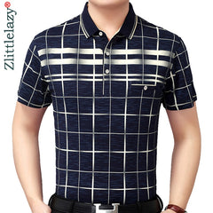 Polo Shirt Men Short Sleeve Polos Shirts Plaid Slim Fit Mens Pol