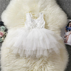 Summer White Flower 2-6T Baby Girls Princess Dresses For Weddings Elegant Kids Birthday Party Tulle Cloth Children Bow