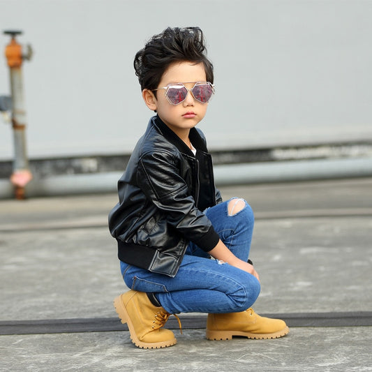 Spring Autumn Children Boys Girls leather jacket Fashion