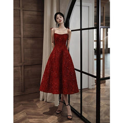 Burgundy Spaghetti Strap Women Prom Dress Elegant Sequins A-Line Birthday