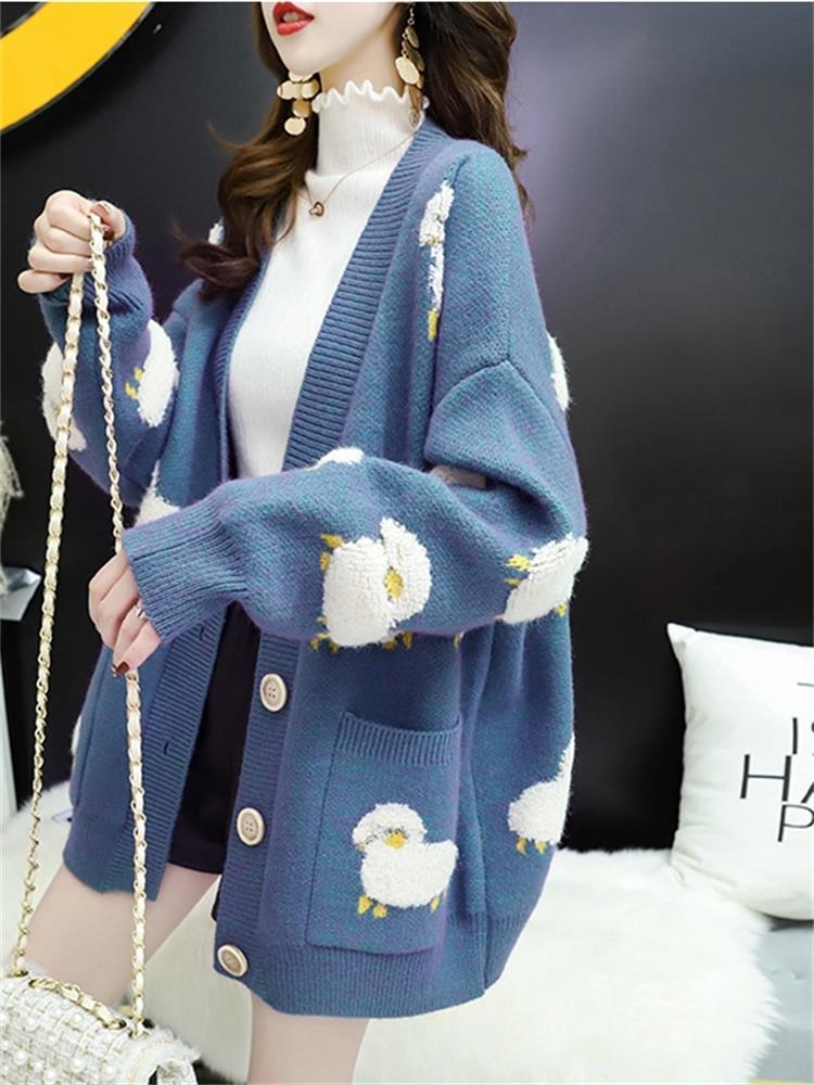 Women Sweater Cardigans Knit Coat V Neck Sheep Cardigans Sweaters Warm Knitwear