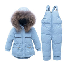 Children Snowsuit Winter Baby Down Jacket Jumpsuit Parka Real Fur