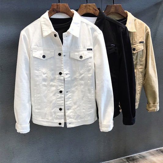 Men Top Casual Slim White Jacket Casual Workwear Denim Jacket
