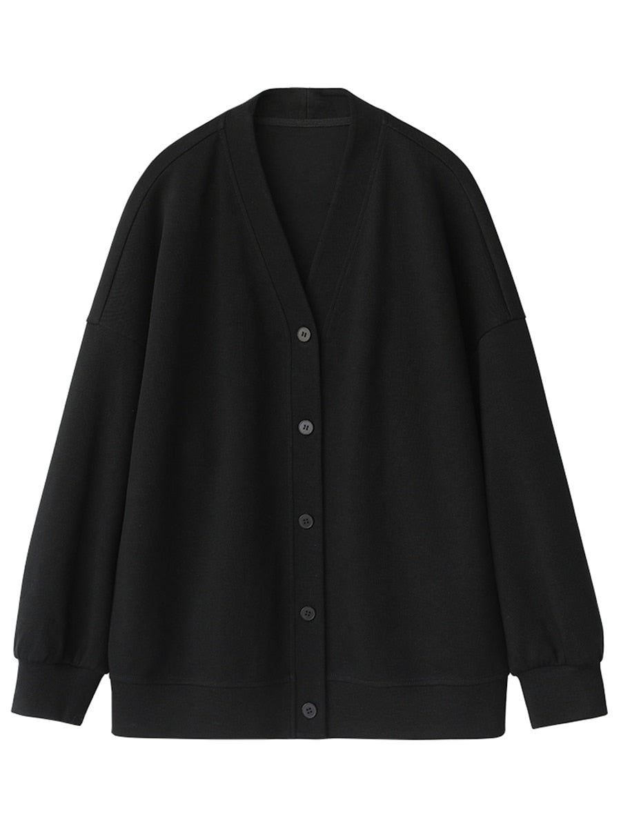 Autumn Winter Women Sports Coat Casual Loose V-neck