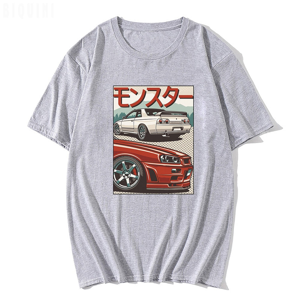 JDM T Shirt for Men CRX Initial D Japan Style Retro 90s Del Sol 100% Cotton Short