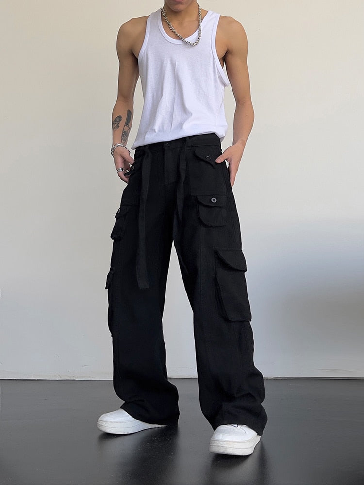 High street retro casual large pocket overalls men and women