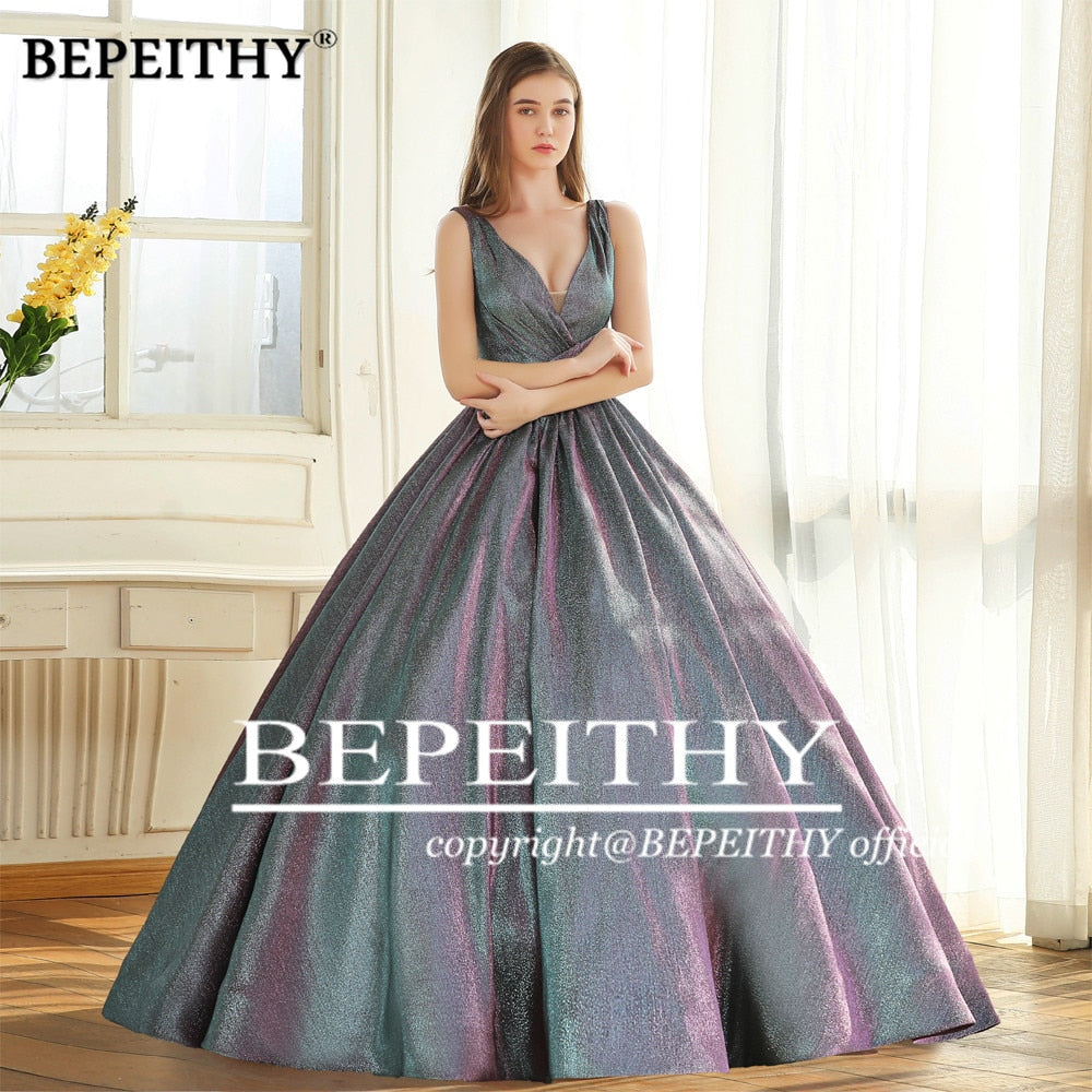 Homecoming Dresses: V Neck Glitter Long Prom Dress For Women