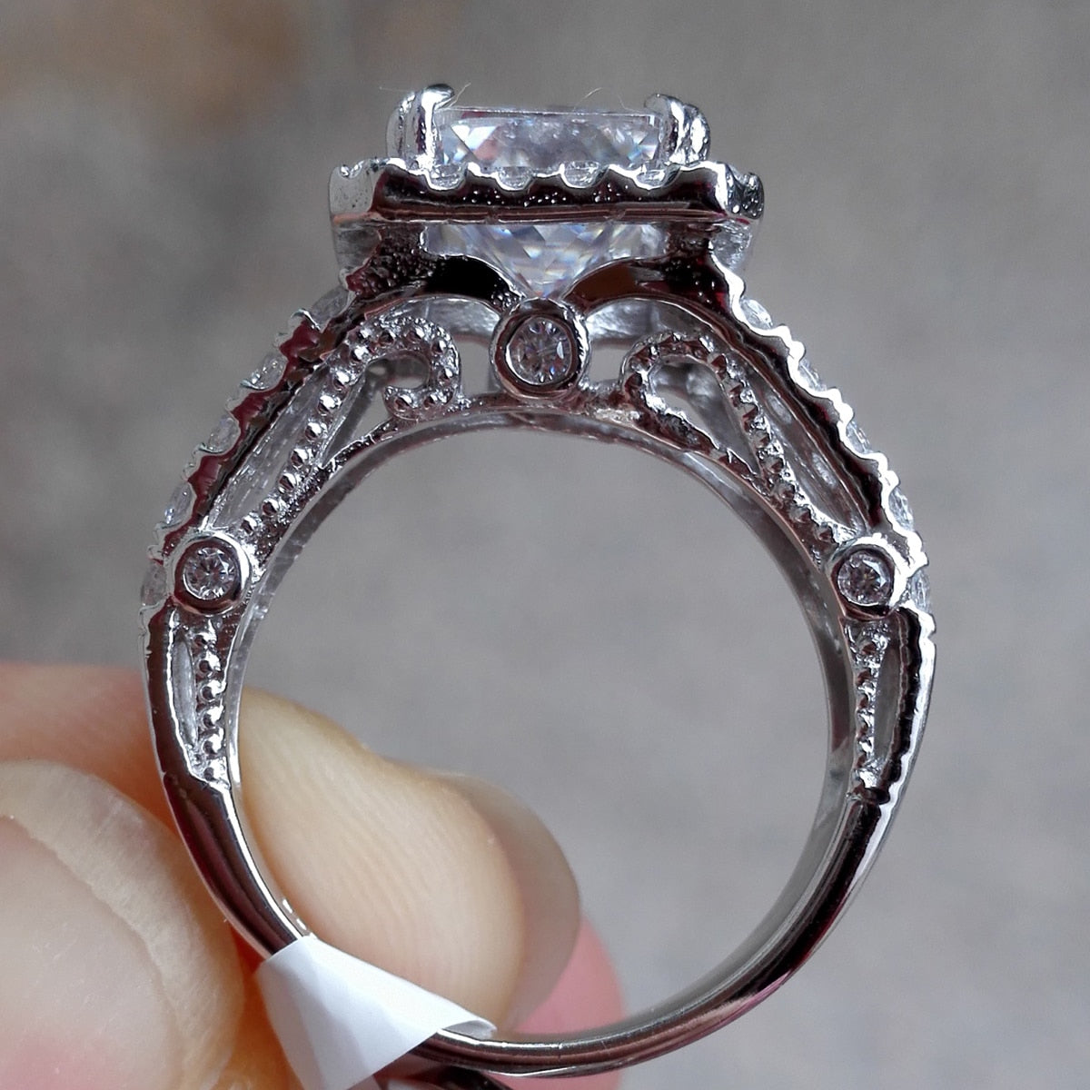 2 Pcs Wedding Rings 1.2 Ct Princess Cut CZ 925 Sterling Silver