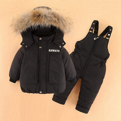 Children Snowsuit Winter Baby Down Jacket Jumpsuit Parka Real Fur