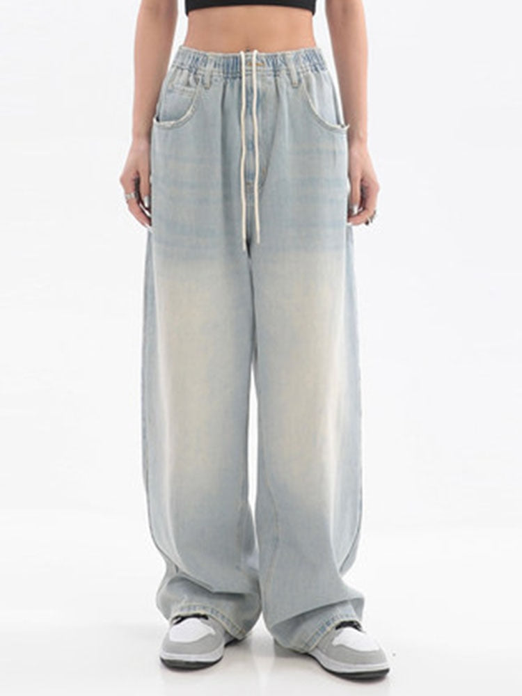 Women American Vintage Baggy Jeans Elastic Waist Oversized Long Trouser