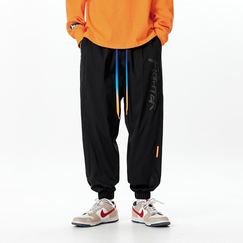 Hip Hop Joggers Men Letter Ribbons Cargo Pants Pockets Track Tactical Casual