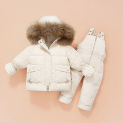 Children Snowsuit Winter Baby Down Jacket Jumpsuit Parka Real Fur