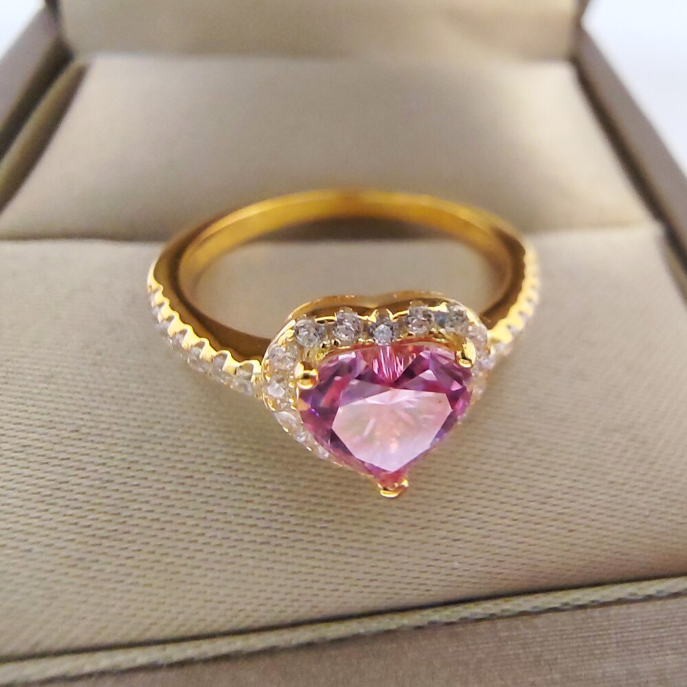 Heart Shaped Gold Ring Pink Moissanite 2CT 8MM with Certificate