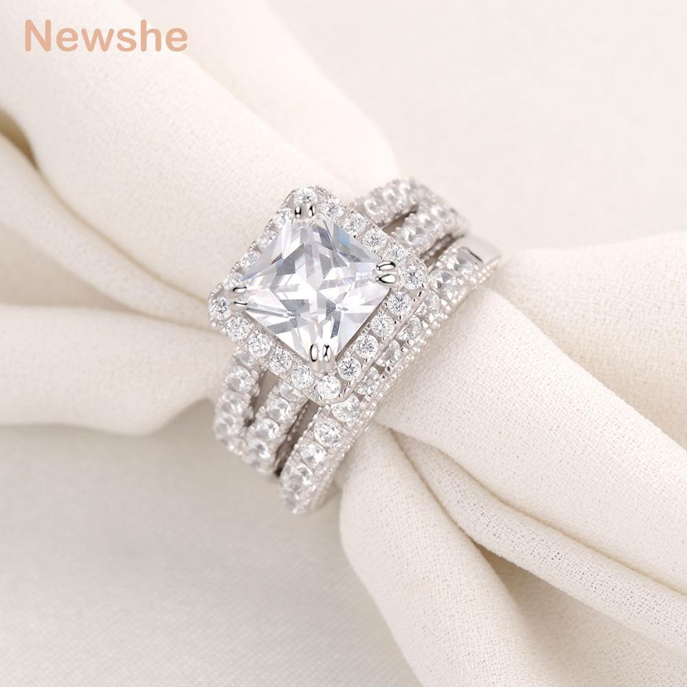 2 Pcs Wedding Rings 1.2 Ct Princess Cut CZ 925 Sterling Silver